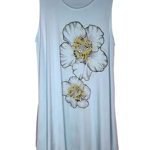 NWOT Acting Pro Women’s Blue Floral Stretchy Tank Top Size 1X - Picture 6 of 8